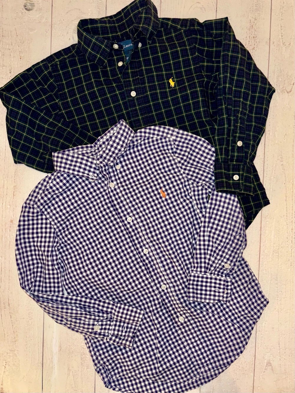 Boys Ralph Lauren Navy Gingham Button-Down & Dark Green Plaid Shirt Set